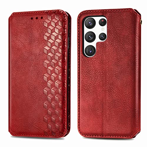 Roar Handy Hülle für Samsung Galaxy S23 Ultra, PU Leder Flip Case Tasche mit 3D Motiv, Elegante Unisex Klapphülle mit Kartenfach, Ständer und Magnet-Verschluss | Rot von Roar