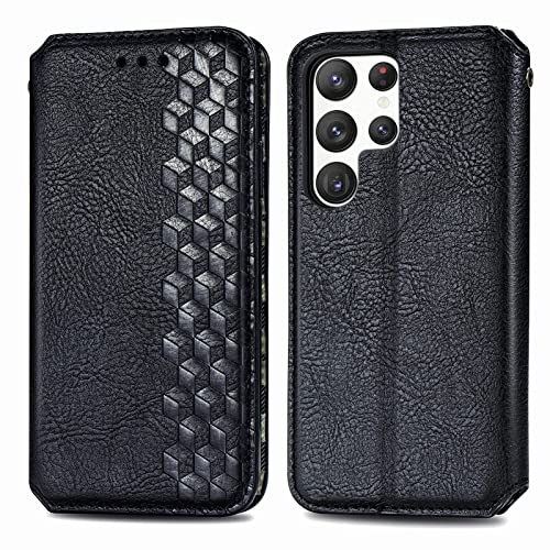 Roar Handy Hülle für Samsung Galaxy S23 Ultra, PU Leder Flip Case Tasche mit 3D Motiv, Elegante Unisex Klapphülle mit Kartenfach, Ständer und Magnet-Verschluss | Schwarz von Roar