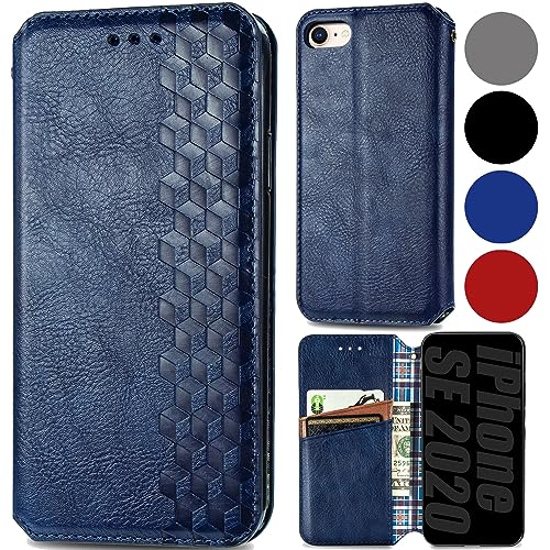 Roar Handy Hülle für iPhone SE 2020, PU Leder Flip Case Tasche mit 3D Motiv, Elegante Unisex Klapphülle mit Kartenfach, Ständer und Magnet-Verschluss | Blau von Roar