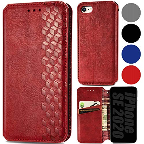 Roar Handy Hülle für iPhone SE 2020, PU Leder Flip Case Tasche mit 3D Motiv, Elegante Unisex Klapphülle mit Kartenfach, Ständer und Magnet-Verschluss | Rot von Roar