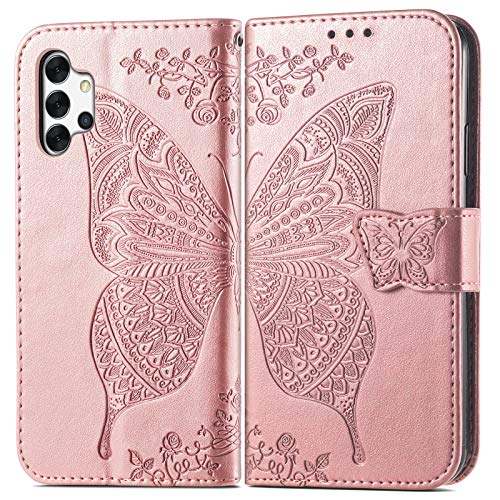 Roar Handyhülle Tasche für Samsung Galaxy A32 5G Hülle Flip Case Schutzhülle für Samsung Galaxy A32 5G | Magnet Kartenfach Standfunktion | Rosegold von Roar