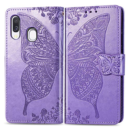 Roar Handyhülle Tasche für Samsung Galaxy A40 Hülle Flip Case Schutzhülle für Samsung Galaxy A40 | Magnet Kartenfach Standfunktion | Lila Flieder von Roar