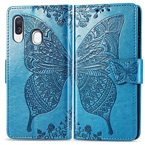 Roar Handyhülle Tasche für Samsung Galaxy A40 Hülle Flip Case Schutzhülle für Samsung Galaxy A40 | Magnet Kartenfach Standfunktion | Türkis Petrol von Roar