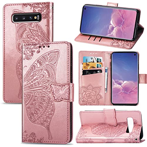 Roar Handyhülle Tasche für Samsung Galaxy S10 Hülle Flip Case Schutzhülle für Samsung Galaxy S10 | Magnet Kartenfach Standfunktion | Rosegold von Roar