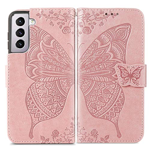 Roar Handyhülle Tasche für Samsung Galaxy S21 5G Hülle Flip Case Schutzhülle für Samsung Galaxy S21 5G | Magnet Kartenfach Standfunktion | Rosegold von Roar