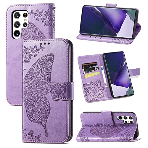 Roar Handyhülle Tasche für Samsung Galaxy S22 Ultra 5G Hülle Flip Case Schutzhülle für Samsung Galaxy S22 Ultra 5G | Magnet Kartenfach Standfunktion | Lila Flieder von Roar