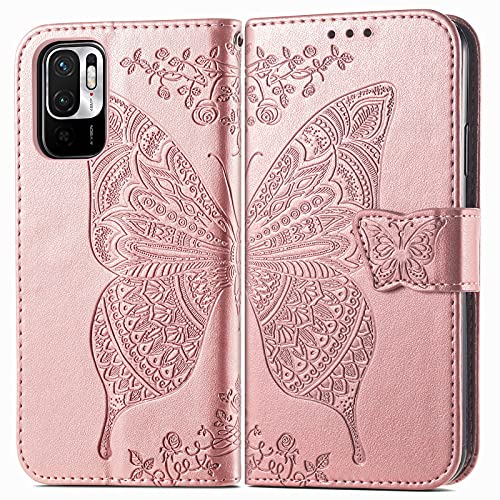 Roar Handyhülle Tasche für Xiaomi Redmi Note 10 5G Hülle Flip Case Schutzhülle für Xiaomi Redmi Note 10 5G | Magnet Kartenfach Standfunktion | Rosegold von Roar