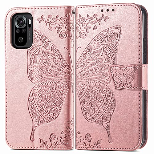 Roar Handyhülle Tasche für Xiaomi Redmi Note 10 Hülle Flip Case Schutzhülle für Xiaomi Redmi Note 10 | Magnet Kartenfach Standfunktion | Rosegold von Roar