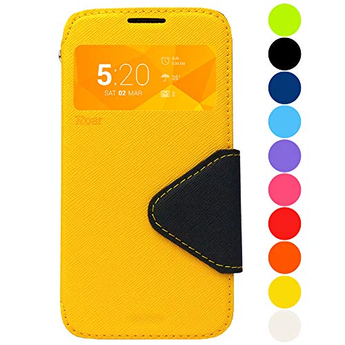 Roar Handyhülle für iPhone 5 / 5S Hülle mit Fenster Klappbar Magnetisch Flip Case Tasche Klapphülle Etui Schutzhülle, Gelb von Roar