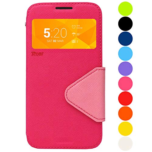 Roar Handyhülle für iPhone 5 / 5S Hülle mit Fenster Klappbar Magnetisch Flip Case Tasche Klapphülle Etui Schutzhülle, Pink Rosa von Roar