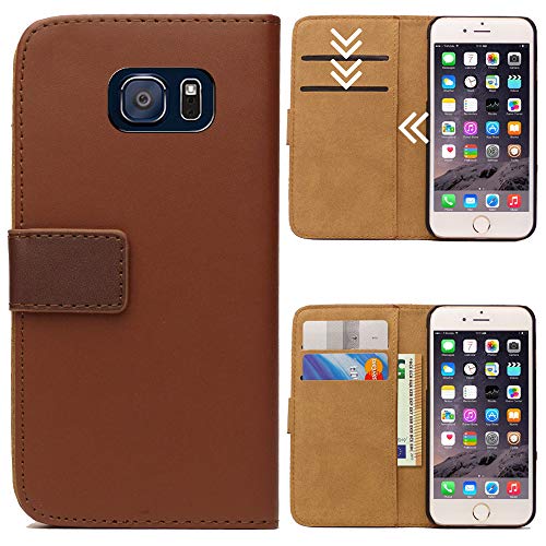 Roar Handytasche für Samsung Galaxy S6 Edge, Flipcase Tasche Schutzhülle Handyhülle für Samsung Galaxy S6 Edge Bookcase Wallet mit Magnet, Braun von Roar