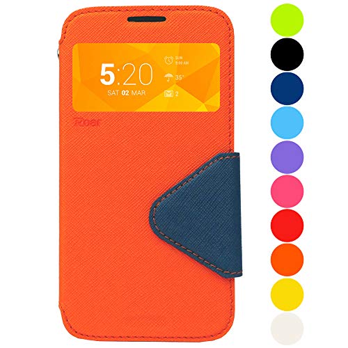 Roar Premium Hülle für Samsung Galaxy Alpha Handyhülle, Flip Hülle Schutzhülle Tasche Case für Samsung Galaxy Alpha, Klapphülle mit Fenster in Orange von Roar