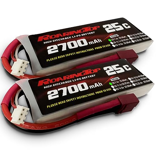 ROARINGTOP 2S Lipo Akku, 7.4v 2700mah RC Lipo Batteries 25C mit Deans T Plug Compatible mit WLtoys HB101/HM101/HM103/HM121/HM124/ HM123 200E/124019/104001 1:12 RC Auto LKW Truggy（2 Pack） von Roaring Top