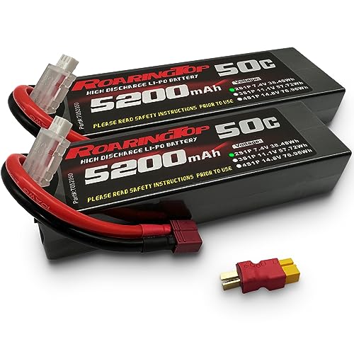 ROARINGTOP 2S Lipo Akku 7,4V 50C 5200mAh Lipo Hardcase Akku mit T Anschluss für RC Flugzeug DJI Quadcopter RC Flugzeug RC Hubschrauber RC Auto LKW Boot (2S) von RoaringTop