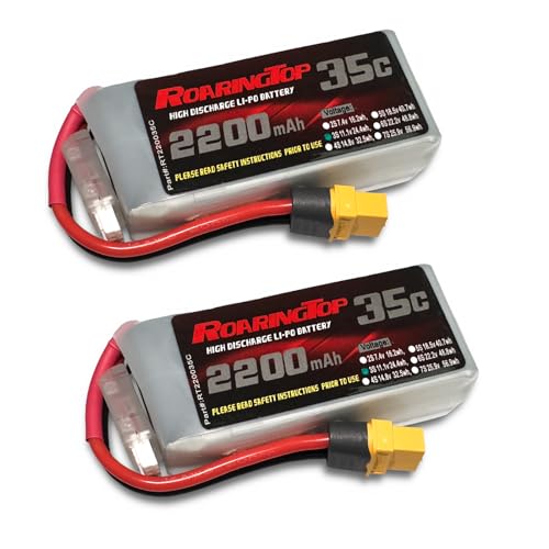 Roaring Top 3S Lipo Akku 35C 2200mAh 11.1V Lipo Batterie mit XT60 für RC Evader BX Auto Truggy Truck 1:14 RC Car RC Flugzeug Quadcopter Hubschrauber (2PACKS) von RoaringTop