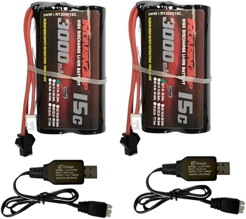 RoaringTop 3000mAh 2S 7.4V Lithium-Ionen Akku mit SM-2P Stecker, passend für MN D90/91 MN 99/99S RC Auto H101 H103 H105 RC Marine RC LKW Batterie von RoaringTop