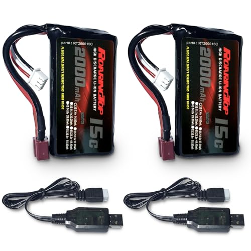 RoaringTop 7,4 V Li-Ion-Akku 2000 mAh 2S wiederaufladbar mit Deans T Plug Ausgestattet mit 2 USB Ladekabel für WLtoys 4WD High Speed RC Auto und die meisten RC Autos Maßstab 1/10, 1/12, 1/16 LKW RoaringTop 7,4 V Li-Ion-Akku 2000 mAh 2S wiederaufladbar mit Deans T Plug Ausgestattet mit 2 USB Ladekabel für WLtoys 4WD High Speed RC Auto und die meisten RC Autos Maßstab 1/10, 1/12, 1/16 LKW von RoaringTop