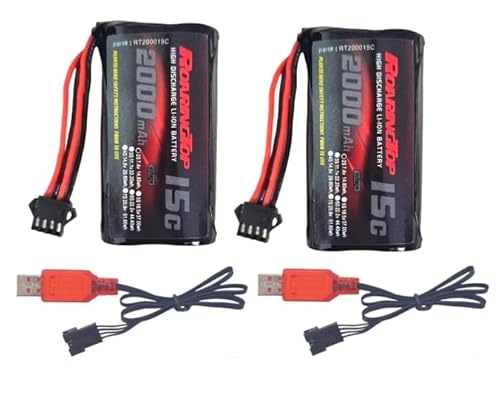 RoaringTop 7,4V 2000mAh 2S Lithium-Ionen-Akku, wiederaufladbar, mit SM-4P Stecker, 2 USB-Ladekabel, für RC-Fahrzeuge, RC-Kletterfahrzeuge und RC-Boote RoaringTop 7,4V 2000mAh 2S Lithium-Ionen-Akku, wiederaufladbar, mit SM-4P Stecker, 2 USB-Ladekabel, für RC-Fahrzeuge, RC-Kletterfahrzeuge und RC-Boote von RoaringTop