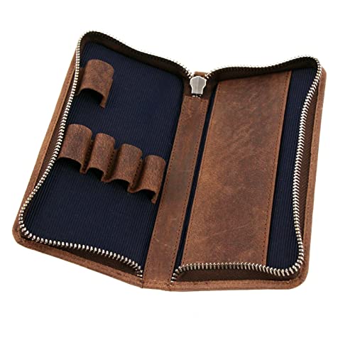 Roberto Romano 48219 - Stiftetui für 3 Schreibgeräte, Lederetui für Stifte, Kugelschreiber oder Füllfederhalter, Lederetui mit Verschluss, Schreibgeräteetui aus Leder, Etui 17,5 x 8 x 2,5 cm, Braun von Roberto Romano