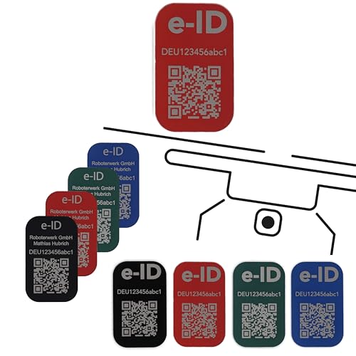 Roboterwerk Drohnen Kennzeichnungsschilder mit Lasergravur | Aluminium | 31x19mm | Rot | QR-Code | e-ID und Registrierungsnummer | Aufkleber von Roboterwerk