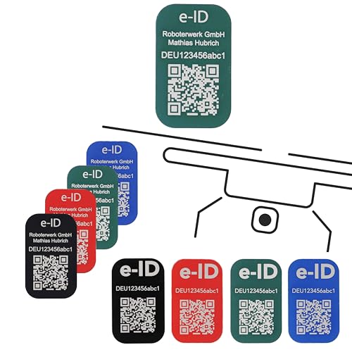 Roboterwerk Drohnen Kennzeichnungsschilder mit Lasergravur | Aluminium | 31x19mm | QR-Code | e-ID und Registrierungsnummer | Aufkleber von Roboterwerk