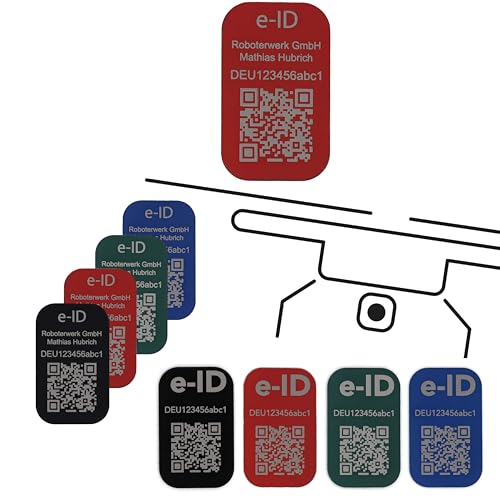 Roboterwerk Drohnen Kennzeichnungsschilder mit Lasergravur | Aluminium | 31x19mm | Rot | QR-Code | e-ID und Registrierungsnummer | Aufkleber von Roboterwerk