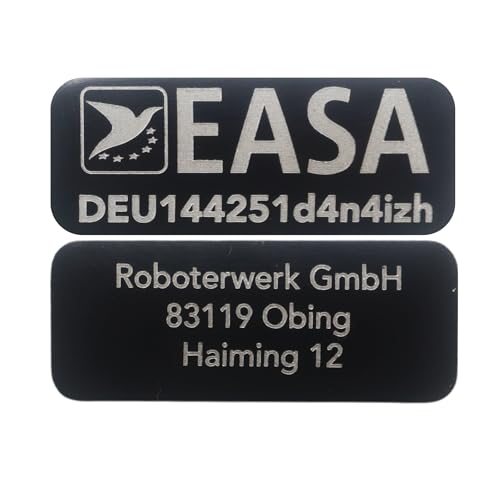 Roboterwerk - 2 Drohnen-Plaketten und Kennzeichen 20x8 mm für DJI NEO und andere Modelle | 2 Stück: E-ID und individuelle Adresse | Schwarz oder Silber Roboterwerk - 2 Drohnen-Plaketten und Kennzeichen 20x8 mm für DJI NEO und andere Modelle | 2 Stück: E-ID und individuelle Adresse | Schwarz oder Silber von Roboterwerk
