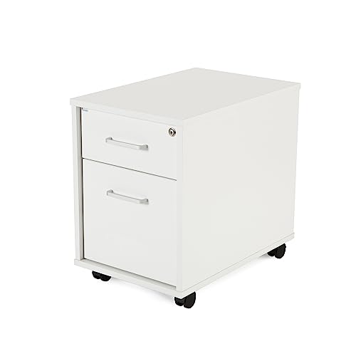 Rollcontainer aus Metall mit 1 Schubladen und 1 Ordner, 42 x 64 x 53 cm, Weiß/Weiß von Rocada