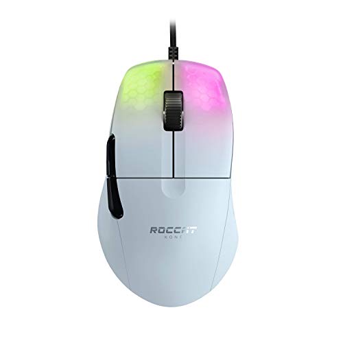 ROCCAT Kone Pro PC-Gaming-Maus, leichtes ergonomisches Design, Titan-Schalter optisch, AIMO RGB-Beleuchtung, superleichte kabelgebundene Computermaus, Titan Scrollrad, Bionic Shell, 19K DPI, Weiß von Roccat