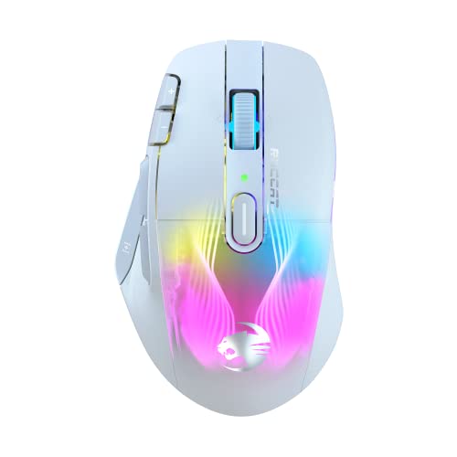 Roccat Kone XP Air – kabellose Gaming-Maus mit optischem Sensor mit 19.000 DPI, AIMO RGB-Beleuchtung, 4D-Mausrad, weiß von Roccat