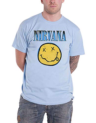 Nirvana T-Shirt Smile Blau Band Logo Neu Offiziell Herren Light Blau Größe S von Rock Off officially licensed products