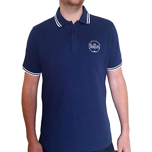 The Beatles Polo Shirt Drum Band Logo Nue offiziell Herren Navy Blau S von Rock Off