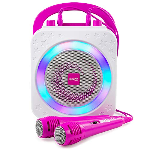 RockJam 10-Watt Rechargeable Bluetooth Karaoke Machine with Two Microphones, Voice Changing Effects & LED Lights - Pink von RockJam