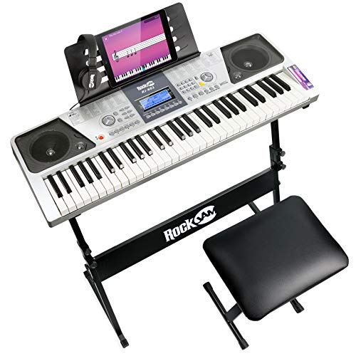 RockJam 61 Key Keyboard Piano Kit with Digital Piano Bench, Electric Piano Stand, Headphones Note Stickers & Simply Piano Lessons von RockJam