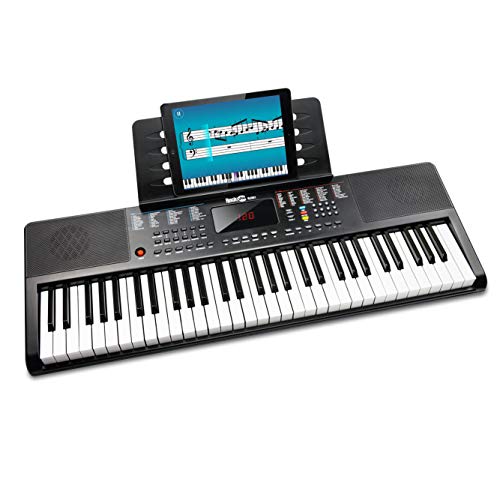 RockJam Compact 61 Key Keyboard with Sheet Music Stand, Power Supply, Piano Note Stickers & Simply Piano Lessons, Schwarz von RockJam