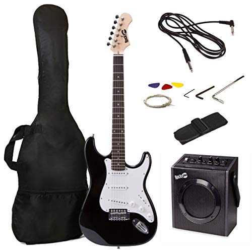 RockJam Full Size Electric Guitar Kit with 10-Watt Guitar Amp, Lessons, Strap, Gig Bag, Picks, Whammy, Lead and Spare Strings - Black von RockJam