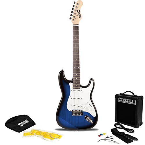 RockJam Full Size Electric Guitar Kit with 10-Watt Guitar Amp, Lessons, Strap, Gig Bag, Picks, Whammy, Lead and Spare Strings - BlueBurst von RockJam