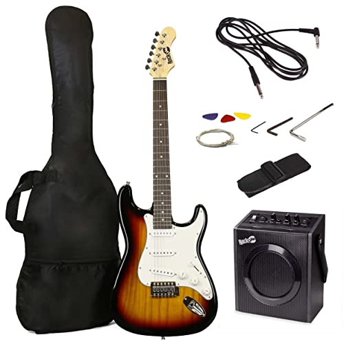 RockJam Full Size Electric Guitar Kit with 10-Watt Guitar Amp, Lessons, Strap, Gig Bag, Picks, Whammy, Lead and Spare Strings - SunBurst von RockJam