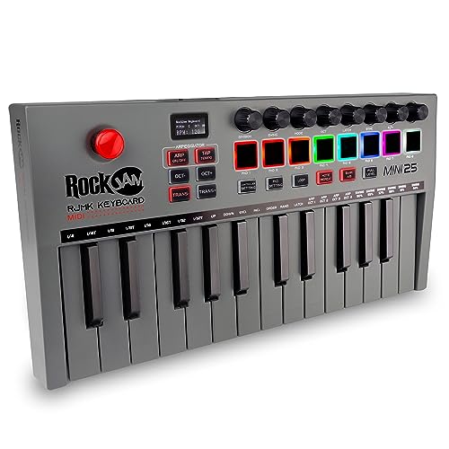 RockJam Go 25 Key USB & Bluetooth MIDI Keyboard Controller With 8 Backlit Drum Pads, 8 Knobs von RockJam