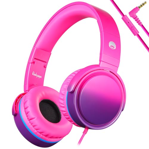 RockPapa Grade kopfhörer mit Kabel, Over Ear Kopfhörer mit Mikrofon, Klinke 3,5 mm, Faltbarer, Stereo Sound, Verstellbare, Kopfhörer für Reise/PC/Tablets/Smartphone, Rosa von RockPapa