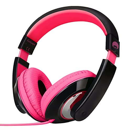 RockPapa Comfort Kinder Kopfhörer für Schule Jungen, Kopfhörer Kinder mit Kabel, Einstellbar, Stereo Sound, 3,5 mm Jack, Over Ear Kinderkopfhörer für Schule/Reise/PC, Schwarz Rosa von RockPapa