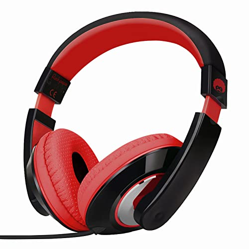 RockPapa Kinder Kopfhörer, Kopfhörer Kinder mit Kabel, Verstellbares, Stereo Sound, 3,5 mm Aux Jack, Over Ear Kopfhörer für Schule, Jungen, Mädchen, Tablet, Handy, PC (Schwarz Rot) von RockPapa