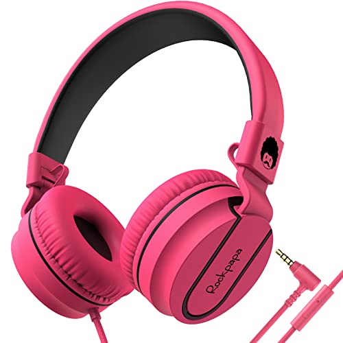 Rockpapa 952 Kinder Kopfhörer mit Kabel, Kopfhörer Kinder Mädchen, HD Mikrofon, Klinke 3.5 mm, Faltbare, On Ear Kopfhörer für Schule/Reise/Handy/Tablet/PC, Schwarz Rosa von RockPapa