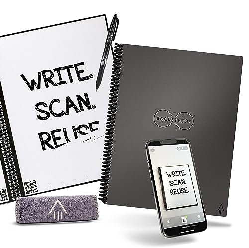 Rocketbook Core Wiederverwendbares Digitales Notizbuch - Letter A4 Deep Space Grey - Elektronischer Notizblock mit Punktraster - Wiederbeschreibbar mit inkl. Pilot Frixion Stift und Mikrofasertuch von Rocketbook