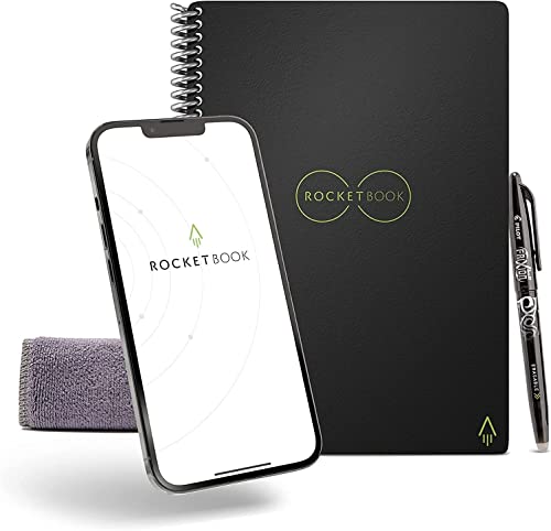 Rocketbook Core Wiederverwendbares Spiralbuch - Letter A4, Schwarz, Punktraster, Inklusive Pilot FriXion Stift und Mikrofasertuch von Rocketbook