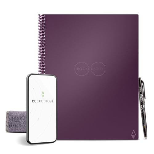 Rocketbook Core Wiederverwendbares Spiralnotizbuch, Briefgröße 21,6 x 27,9 cm, Pflaume – gepunktete Seiten, App-verbunden, löschbar, langlebiger Einband, ideal für Schule, Arbeit und kreative Projekte von Rocketbook
