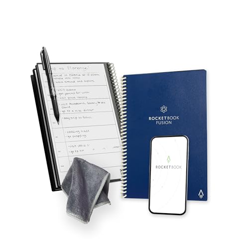 Rocketbook Fusion Smart Wiederverwendbares Notizbuch, Kalender, To-Do-Listen und Notizvorlagenseiten mit 1 Pilot FriXion-Stift und 1 Mikrofasertuch, Executive-Größe, Mitternachtsblau Rocketbook Fusion Smart Wiederverwendbares Notizbuch, Kalender, To-Do-Listen und Notizvorlagenseiten mit 1 Pilot FriXion-Stift und 1 Mikrofasertuch, Executive-Größe, Mitternachtsblau von Rocketbook
