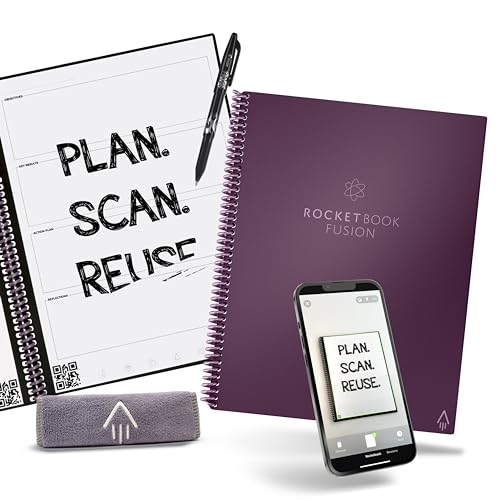 Rocketbook Fusion Smart wiederverwendbares Notizbuch, Kalender, To-Do-Listen und Notizvorlagenseiten, mit 1 Pilot Frixion-Stift und 1 Mikrofasertuch, rosa Einband, Executive-Größe von Rocketbook