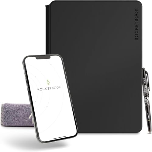 Rocketbook PRO 2.0 Wiederverwendbares Digitales Notizbuch A5 Schwarz Elektronischer Notizblock mit 20 Blatt Liniert und mit Punktraster, Hardcover Veganes Leder mit inkl. Pilot Frixion Stift von Rocketbook