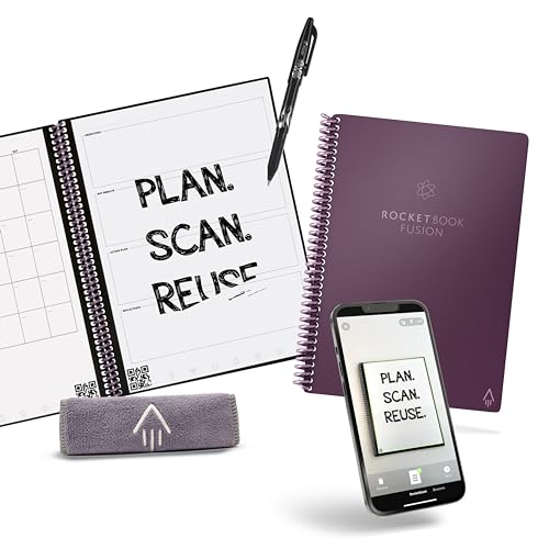 Rocketbook Planer und Notizbuch, Fusion: wiederverwendbarer Smart-Planer und Notizbuch, verbessert die Produktivität mit digital verbundenem Notebook-Planer, gepunktet, 15,2 x 22,4 cm, 42 Seiten, von Rocketbook